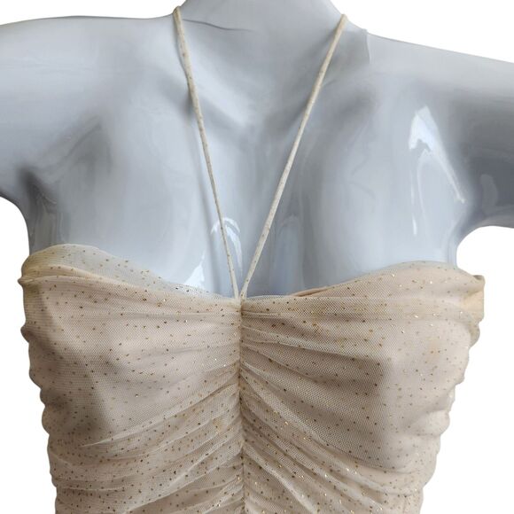 Speechless VTG Y2K Balletcore Midi Dress-M-Ivory/Gold Glitter Tulle-Ruched-Fairy - Picture 4 of 13